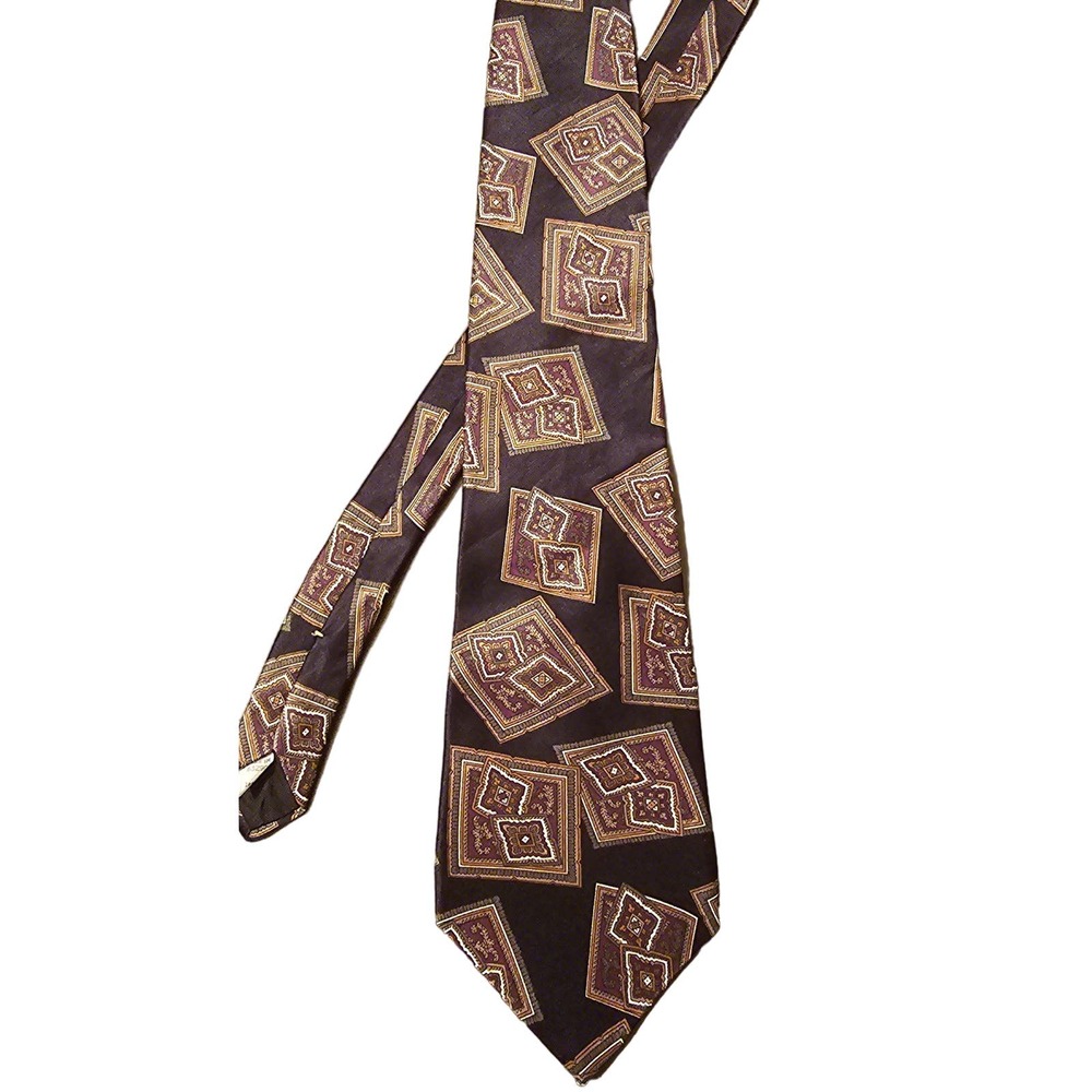O Oscar De La Renta black with Maroon and green floral 100% silk‎ tie